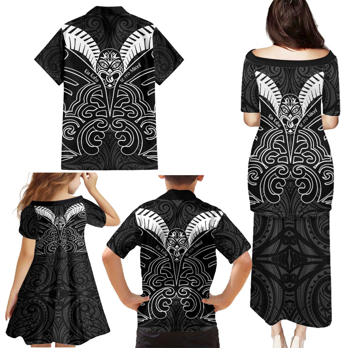 Kia Kaha Te Reo Maori Family Matching Puletasi and Hawaiian Shirt Aotearoa Hei Tiki With Hongi LT14 - Polynesian Pride