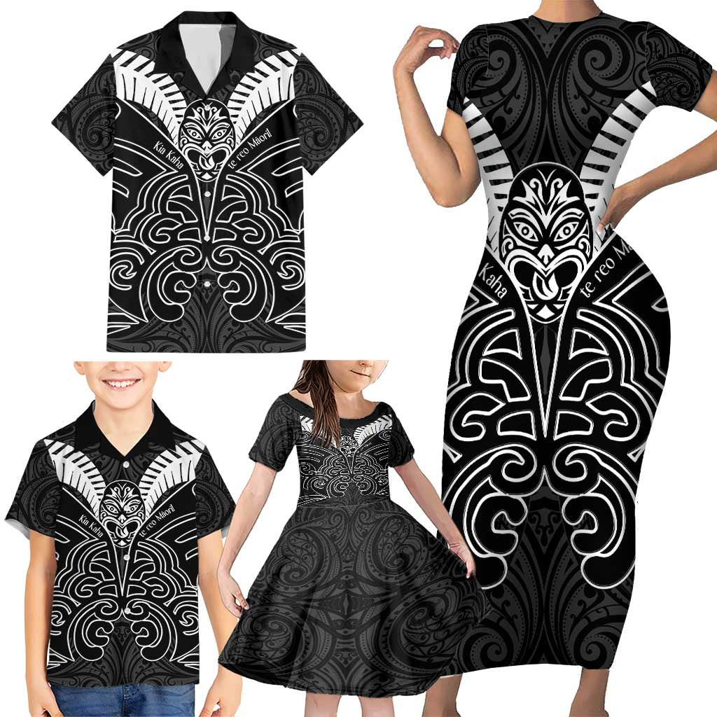 Kia Kaha Te Reo Maori Family Matching Short Sleeve Bodycon Dress and Hawaiian Shirt Aotearoa Hei Tiki With Hongi LT14 - Polynesian Pride
