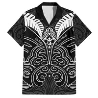 Kia Kaha Te Reo Maori Family Matching Tank Maxi Dress and Hawaiian Shirt Aotearoa Hei Tiki With Hongi LT14 Dad's Shirt - Short Sleeve Black - Polynesian Pride