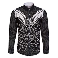 Kia Kaha Te Reo Maori Family Matching Tank Maxi Dress and Hawaiian Shirt Aotearoa Hei Tiki With Hongi LT14 Dad's Shirt - Long Sleeve Black - Polynesian Pride