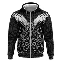 Kia Kaha Te Reo Maori Hoodie Aotearoa Hei Tiki With Hongi LT14 Zip Hoodie Black - Polynesian Pride