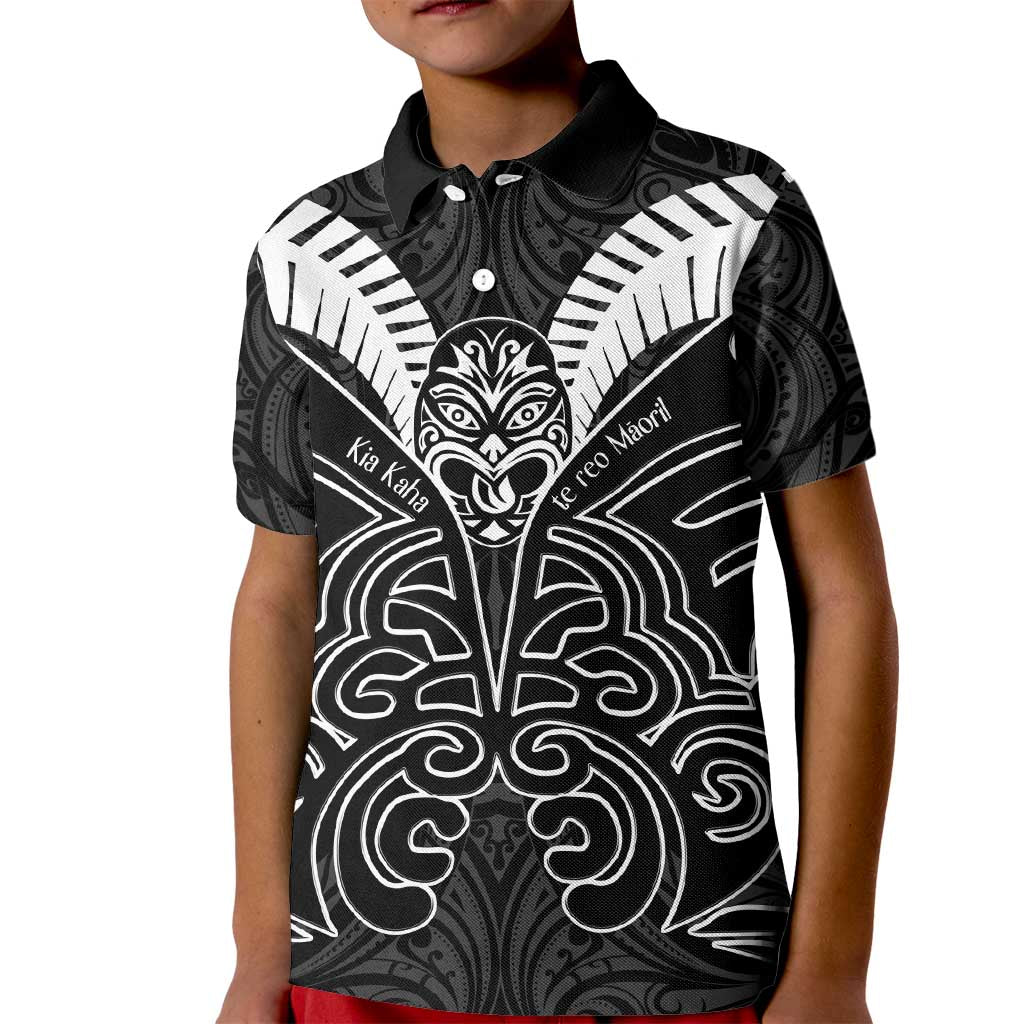 Kia Kaha Te Reo Maori Kid Polo Shirt Aotearoa Hei Tiki With Hongi LT14 Kid Black - Polynesian Pride