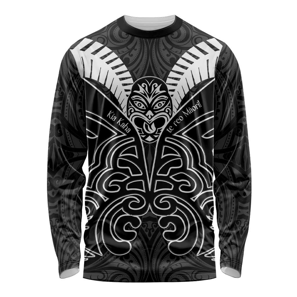 Kia Kaha Te Reo Maori Long Sleeve Shirt Aotearoa Hei Tiki With Hongi LT14 Unisex Black - Polynesian Pride