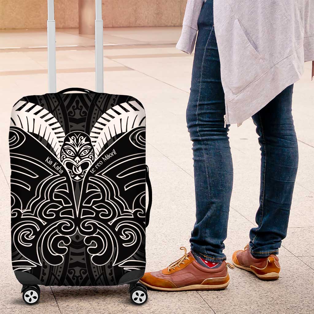 Kia Kaha Te Reo Maori Luggage Cover Aotearoa Hei Tiki With Hongi LT14 Black - Polynesian Pride