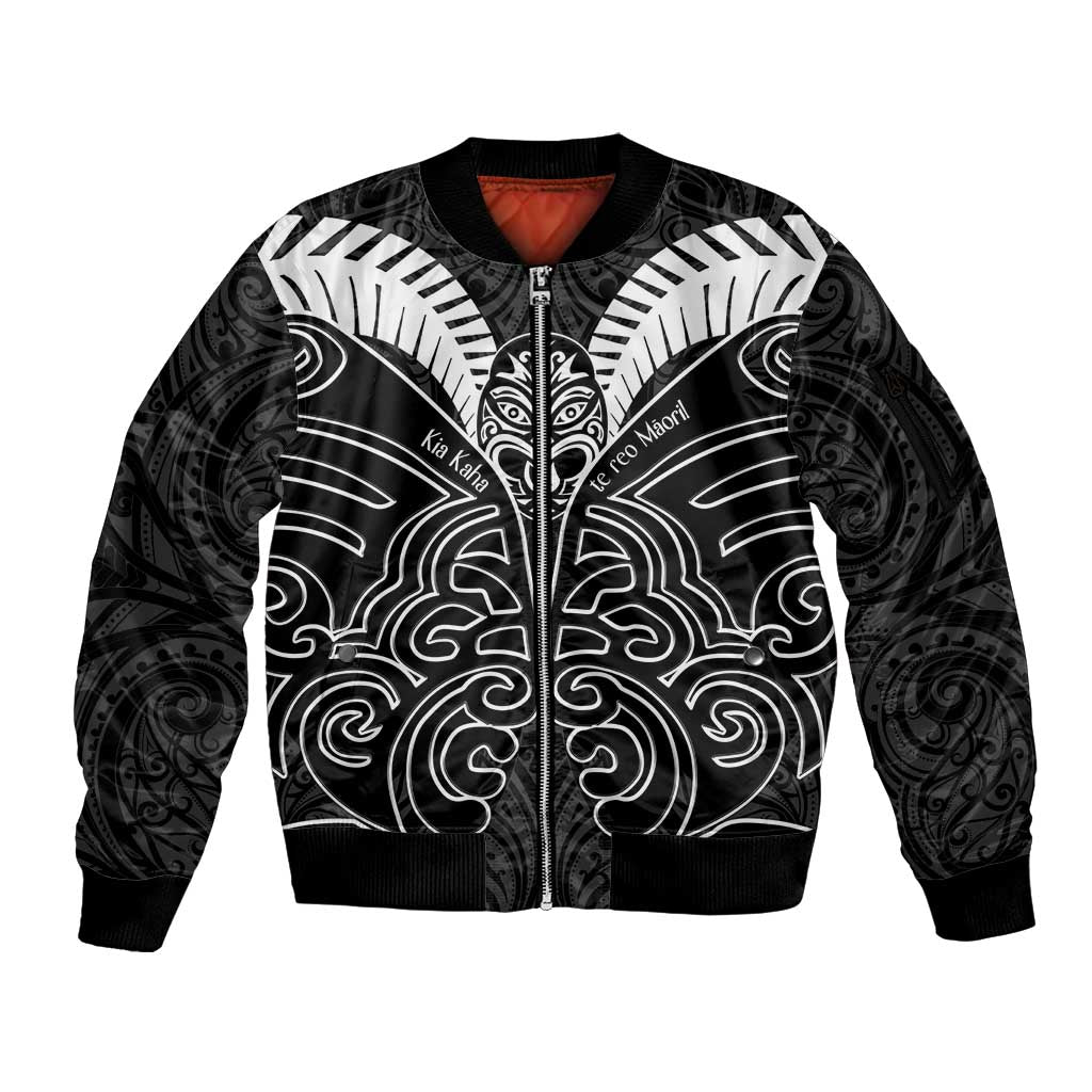 Kia Kaha Te Reo Maori Sleeve Zip Bomber Jacket Aotearoa Hei Tiki With Hongi LT14 Unisex Black - Polynesian Pride
