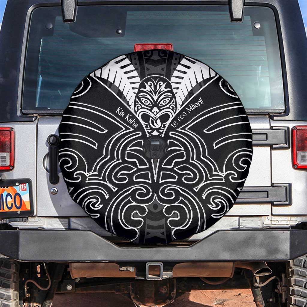Kia Kaha Te Reo Maori Spare Tire Cover Aotearoa Hei Tiki With Hongi LT14 Black - Polynesian Pride