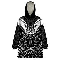 Kia Kaha Te Reo Maori Wearable Blanket Hoodie Aotearoa Hei Tiki With Hongi LT14 One Size Black - Polynesian Pride