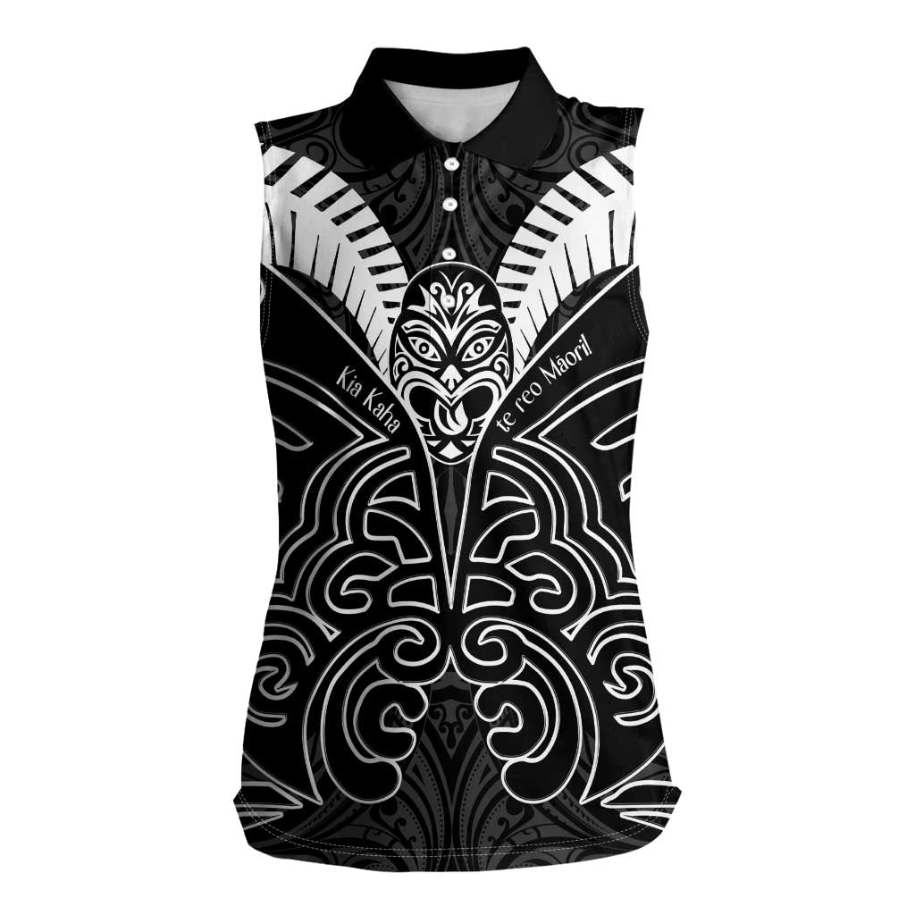 Kia Kaha Te Reo Maori Women Sleeveless Polo Shirt Aotearoa Hei Tiki With Hongi LT14 Female Black - Polynesian Pride