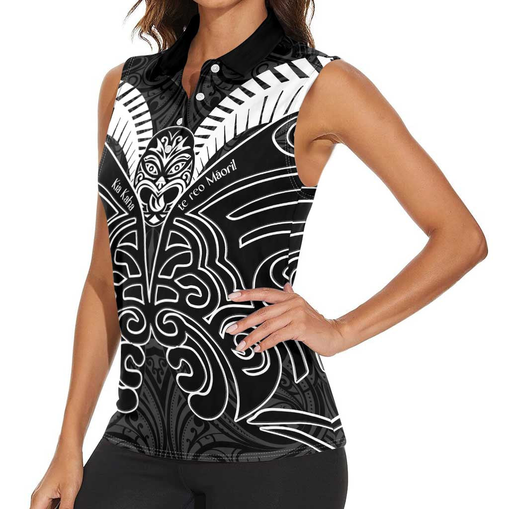 Kia Kaha Te Reo Maori Women Sleeveless Polo Shirt Aotearoa Hei Tiki With Hongi LT14 - Polynesian Pride