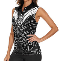 Kia Kaha Te Reo Maori Women Sleeveless Polo Shirt Aotearoa Hei Tiki With Hongi LT14 - Polynesian Pride