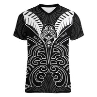 Kia Kaha Te Reo Maori Women V-Neck T-Shirt Aotearoa Hei Tiki With Hongi LT14 Female Black - Polynesian Pride