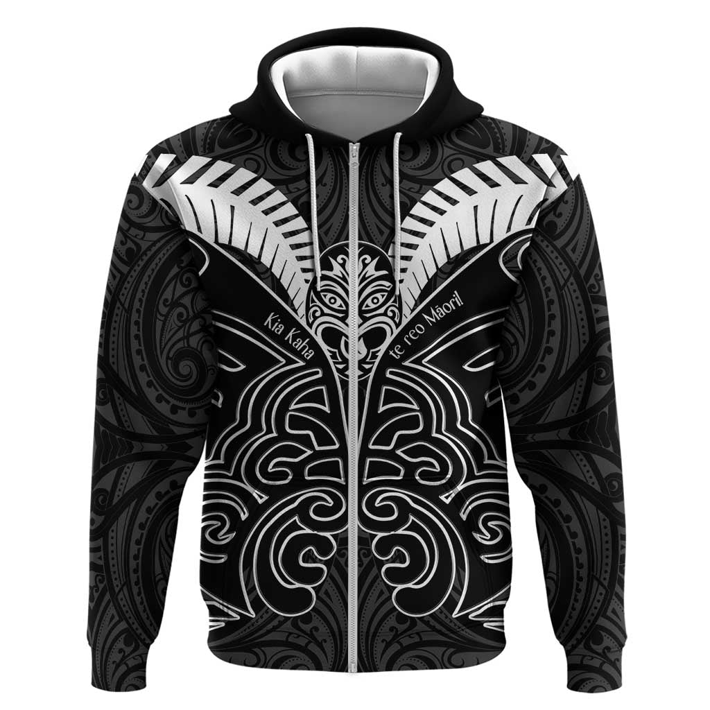 Kia Kaha Te Reo Maori Zip Hoodie Aotearoa Hei Tiki With Hongi LT14 Zip Hoodie Black - Polynesian Pride
