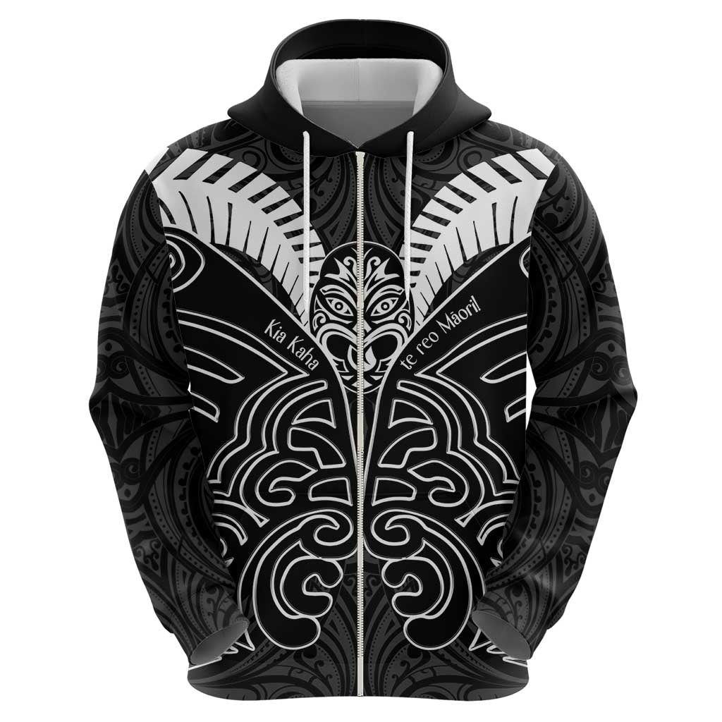 Kia Kaha Te Reo Maori Zip Hoodie Aotearoa Hei Tiki With Hongi LT14 - Polynesian Pride