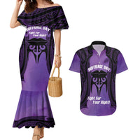 Personalised New Zealand Suffrage Day Couples Matching Mermaid Dress and Hawaiian Shirt Maori Tattoo Galaxy Vibe LT14 Purple - Polynesian Pride