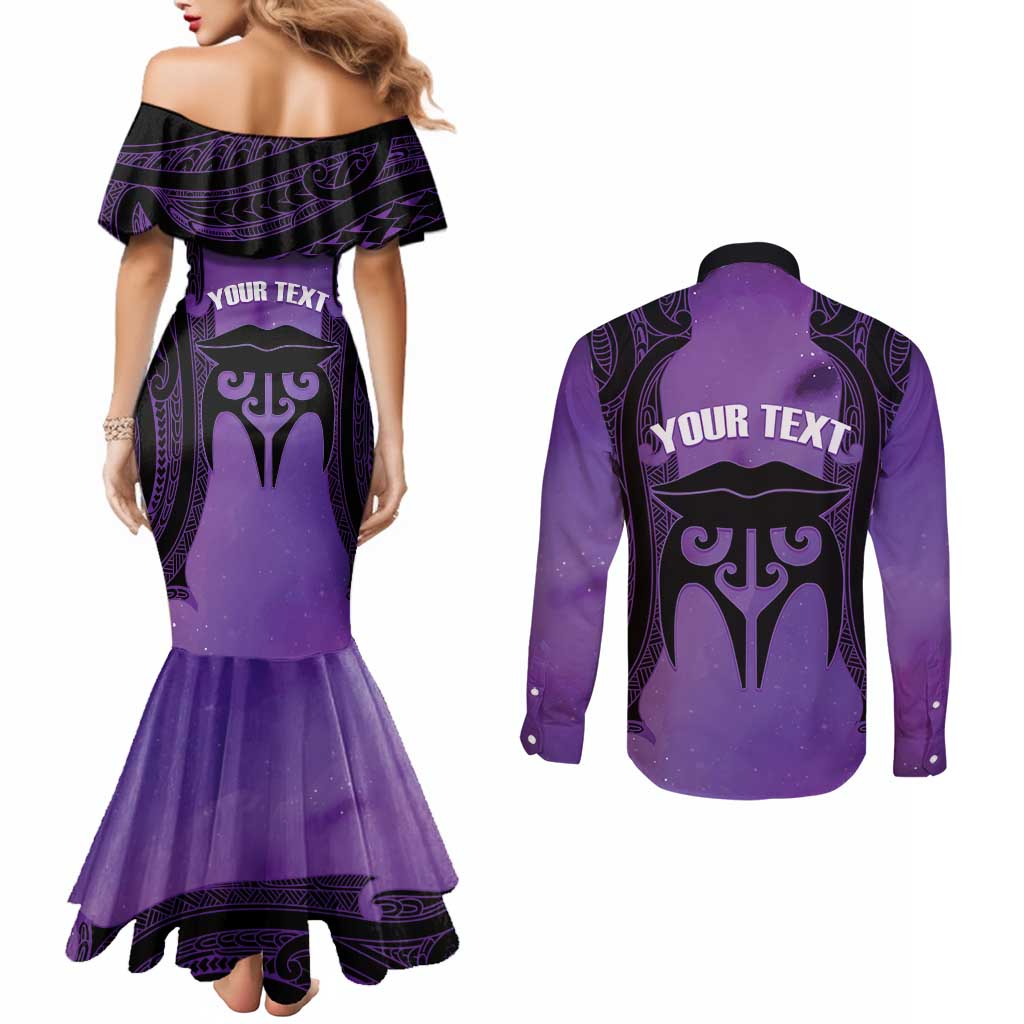 Personalised New Zealand Suffrage Day Couples Matching Mermaid Dress and Long Sleeve Button Shirt Maori Tattoo Galaxy Vibe LT14 - Polynesian Pride