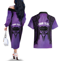 Personalised New Zealand Suffrage Day Couples Matching Off The Shoulder Long Sleeve Dress and Hawaiian Shirt Maori Tattoo Galaxy Vibe LT14 - Polynesian Pride