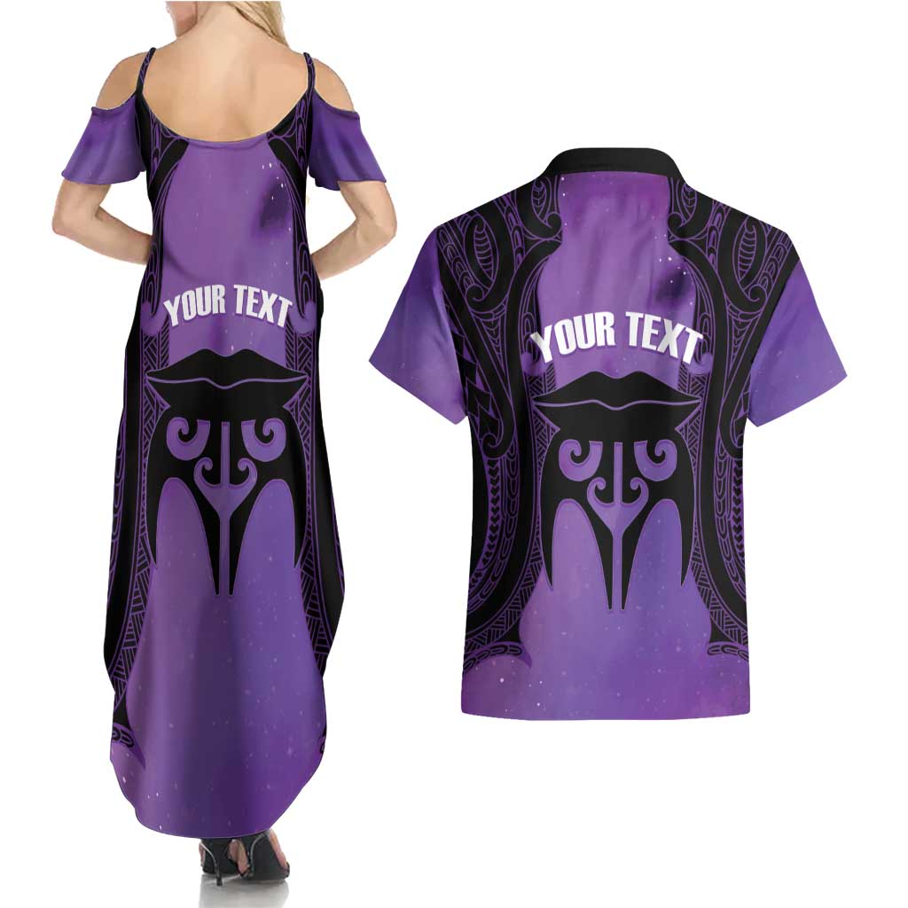 Personalised New Zealand Suffrage Day Couples Matching Summer Maxi Dress and Hawaiian Shirt Maori Tattoo Galaxy Vibe LT14 - Polynesian Pride