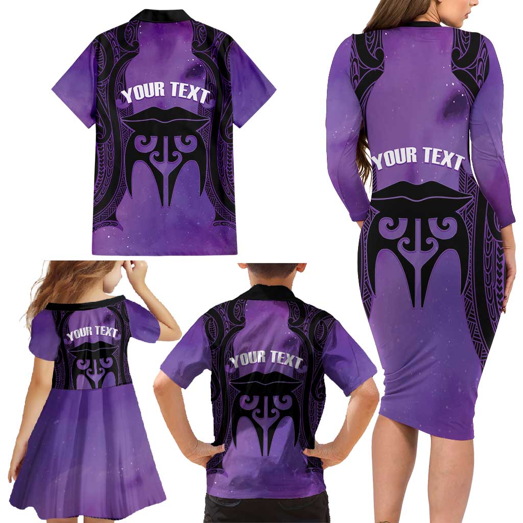 Personalised New Zealand Suffrage Day Family Matching Long Sleeve Bodycon Dress and Hawaiian Shirt Maori Tattoo Galaxy Vibe LT14 - Polynesian Pride