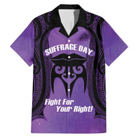 Personalised New Zealand Suffrage Day Family Matching Mermaid Dress and Hawaiian Shirt Maori Tattoo Galaxy Vibe LT14 Dad's Shirt - Short Sleeve Purple - Polynesian Pride