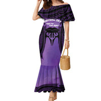 Personalised New Zealand Suffrage Day Family Matching Mermaid Dress and Hawaiian Shirt Maori Tattoo Galaxy Vibe LT14 Mom's Dress Purple - Polynesian Pride