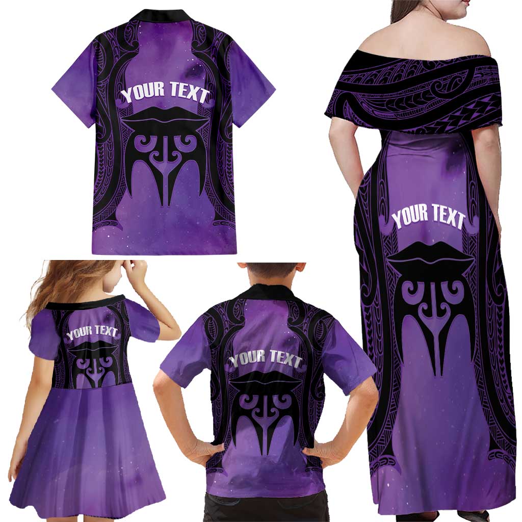 Personalised New Zealand Suffrage Day Family Matching Off Shoulder Maxi Dress and Hawaiian Shirt Maori Tattoo Galaxy Vibe LT14 - Polynesian Pride