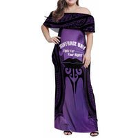Personalised New Zealand Suffrage Day Family Matching Off Shoulder Maxi Dress and Hawaiian Shirt Maori Tattoo Galaxy Vibe LT14 Mom's Dress Purple - Polynesian Pride
