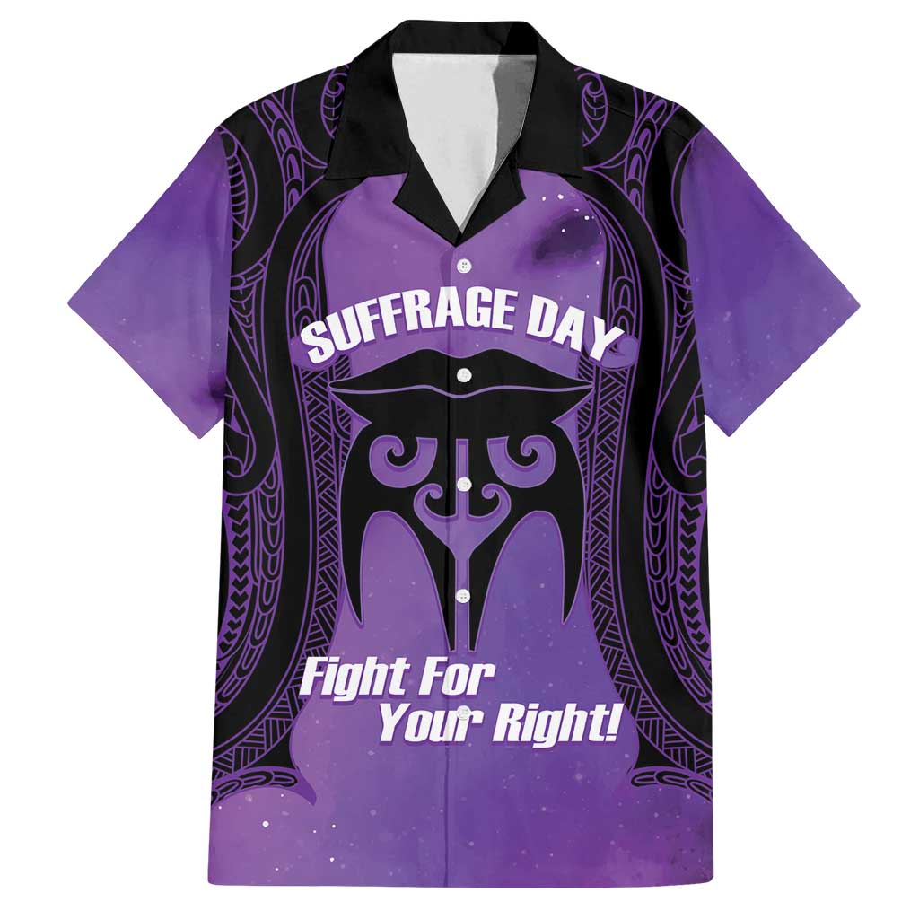 Personalised New Zealand Suffrage Day Family Matching Off Shoulder Short Dress and Hawaiian Shirt Maori Tattoo Galaxy Vibe LT14 Dad's Shirt - Short Sleeve Purple - Polynesian Pride
