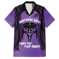 Personalised New Zealand Suffrage Day Family Matching Short Sleeve Bodycon Dress and Hawaiian Shirt Maori Tattoo Galaxy Vibe LT14 Dad's Shirt - Short Sleeve Purple - Polynesian Pride