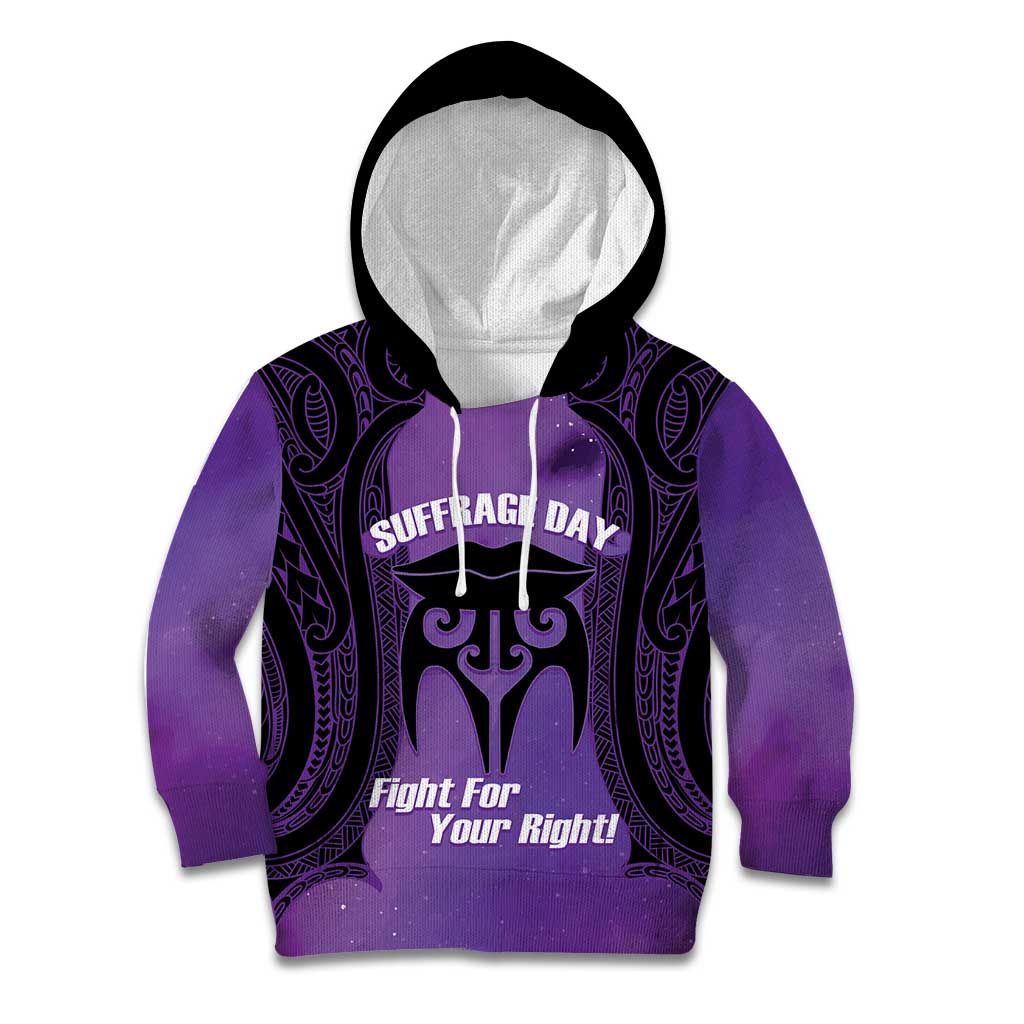 Personalised New Zealand Suffrage Day Kid Hoodie Maori Tattoo Galaxy Vibe LT14 Hoodie Purple - Polynesian Pride