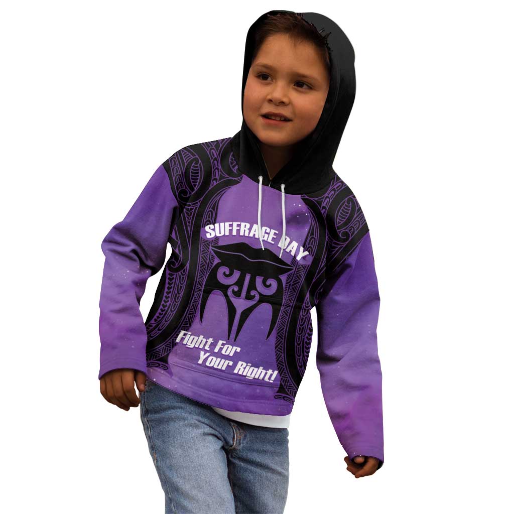 Personalised New Zealand Suffrage Day Kid Hoodie Maori Tattoo Galaxy Vibe LT14 - Polynesian Pride
