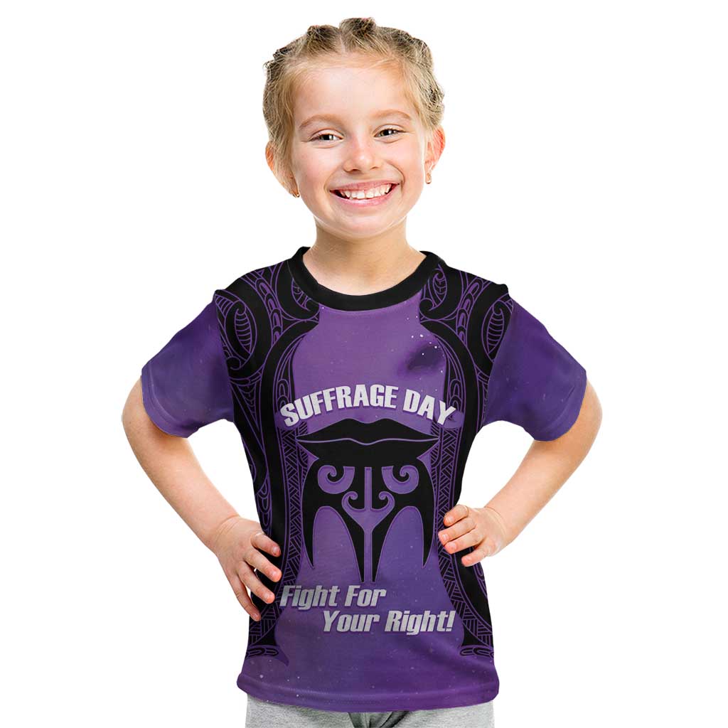 Personalised New Zealand Suffrage Day Kid T Shirt Maori Tattoo Galaxy Vibe - Polynesian Pride