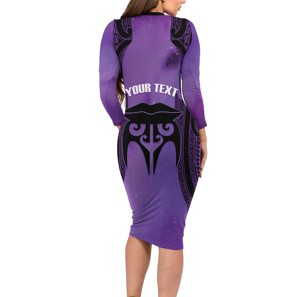 Personalised New Zealand Suffrage Day Long Sleeve Bodycon Dress Maori Tattoo Galaxy Vibe LT14 - Polynesian Pride