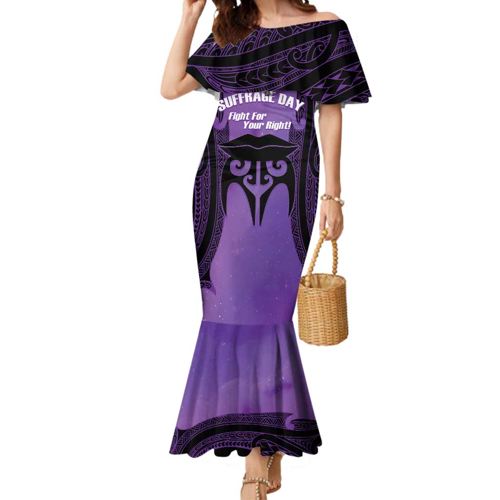 Personalised New Zealand Suffrage Day Mermaid Dress Maori Tattoo Galaxy Vibe LT14 Women Purple - Polynesian Pride