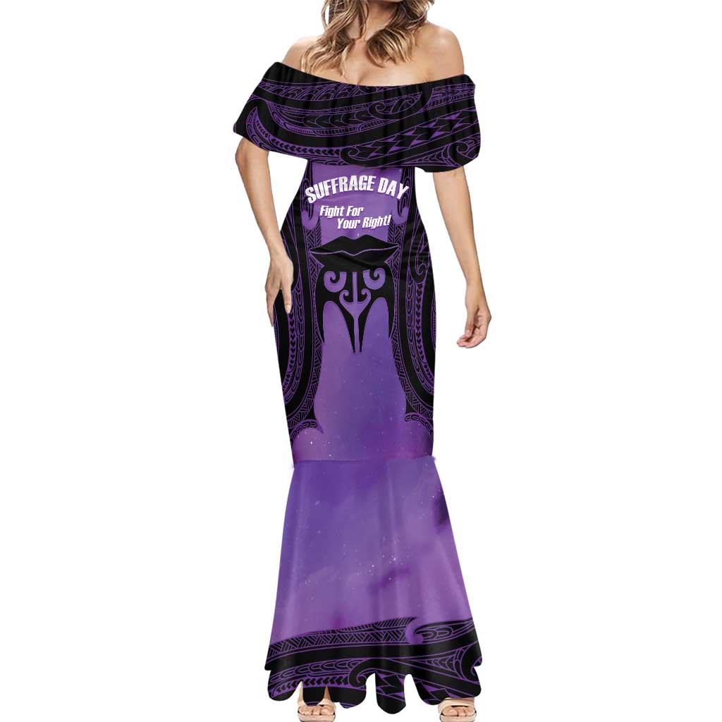 Personalised New Zealand Suffrage Day Mermaid Dress Maori Tattoo Galaxy Vibe LT14 - Polynesian Pride