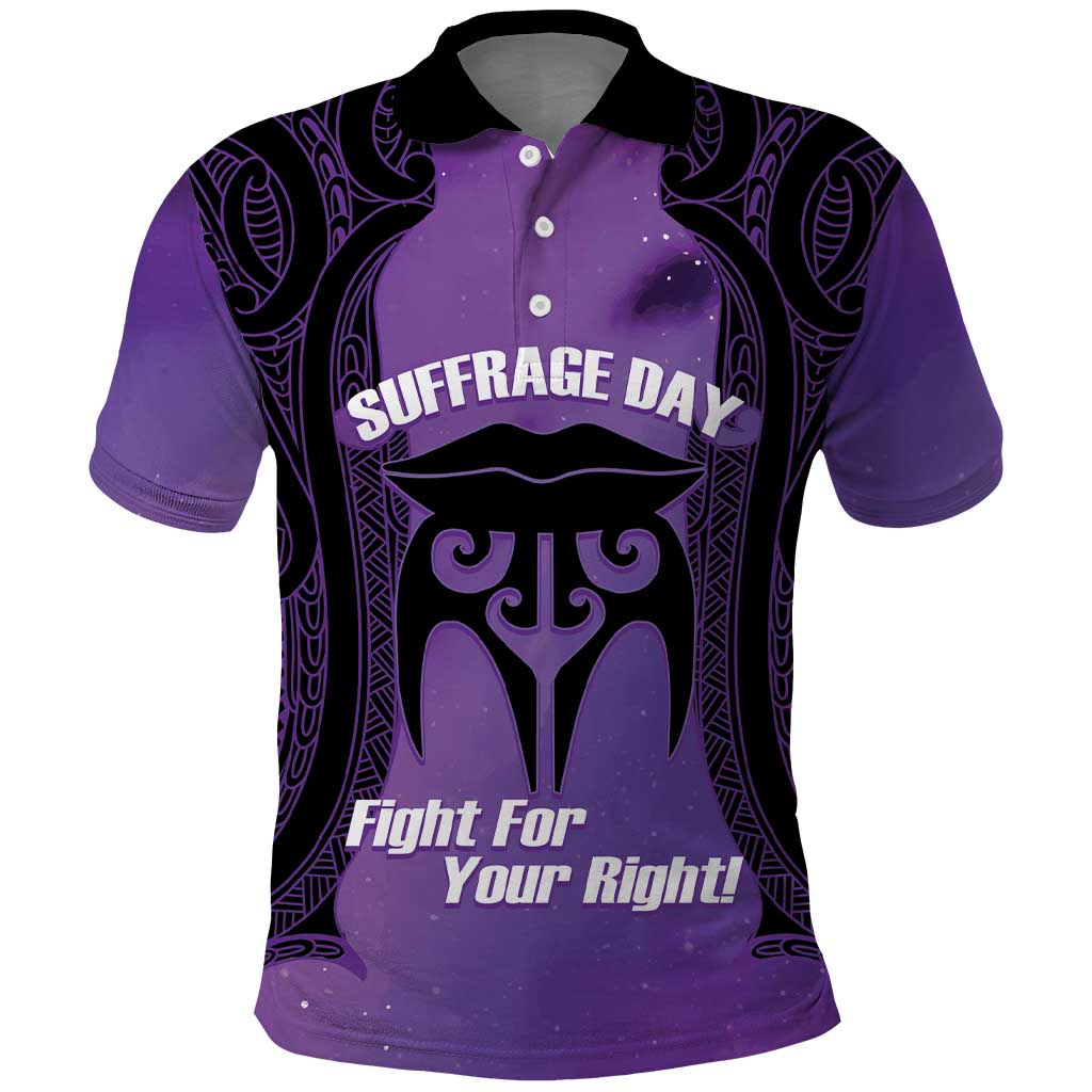 Personalised New Zealand Suffrage Day Polo Shirt Maori Tattoo Galaxy Vibe LT14 Purple - Polynesian Pride