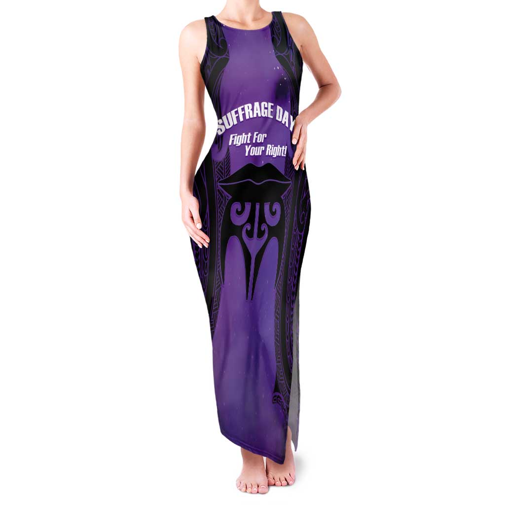 Personalised New Zealand Suffrage Day Tank Maxi Dress Maori Tattoo Galaxy Vibe LT14 Women Purple - Polynesian Pride