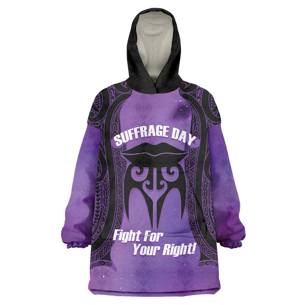 Personalised New Zealand Suffrage Day Wearable Blanket Hoodie Maori Tattoo Galaxy Vibe LT14 One Size Purple - Polynesian Pride
