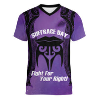 Personalised New Zealand Suffrage Day Women V-Neck T-Shirt Maori Tattoo Galaxy Vibe LT14 Female Purple - Polynesian Pride