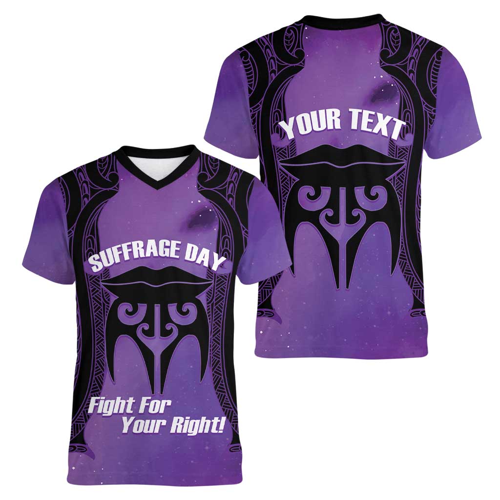 Personalised New Zealand Suffrage Day Women V-Neck T-Shirt Maori Tattoo Galaxy Vibe LT14 - Polynesian Pride