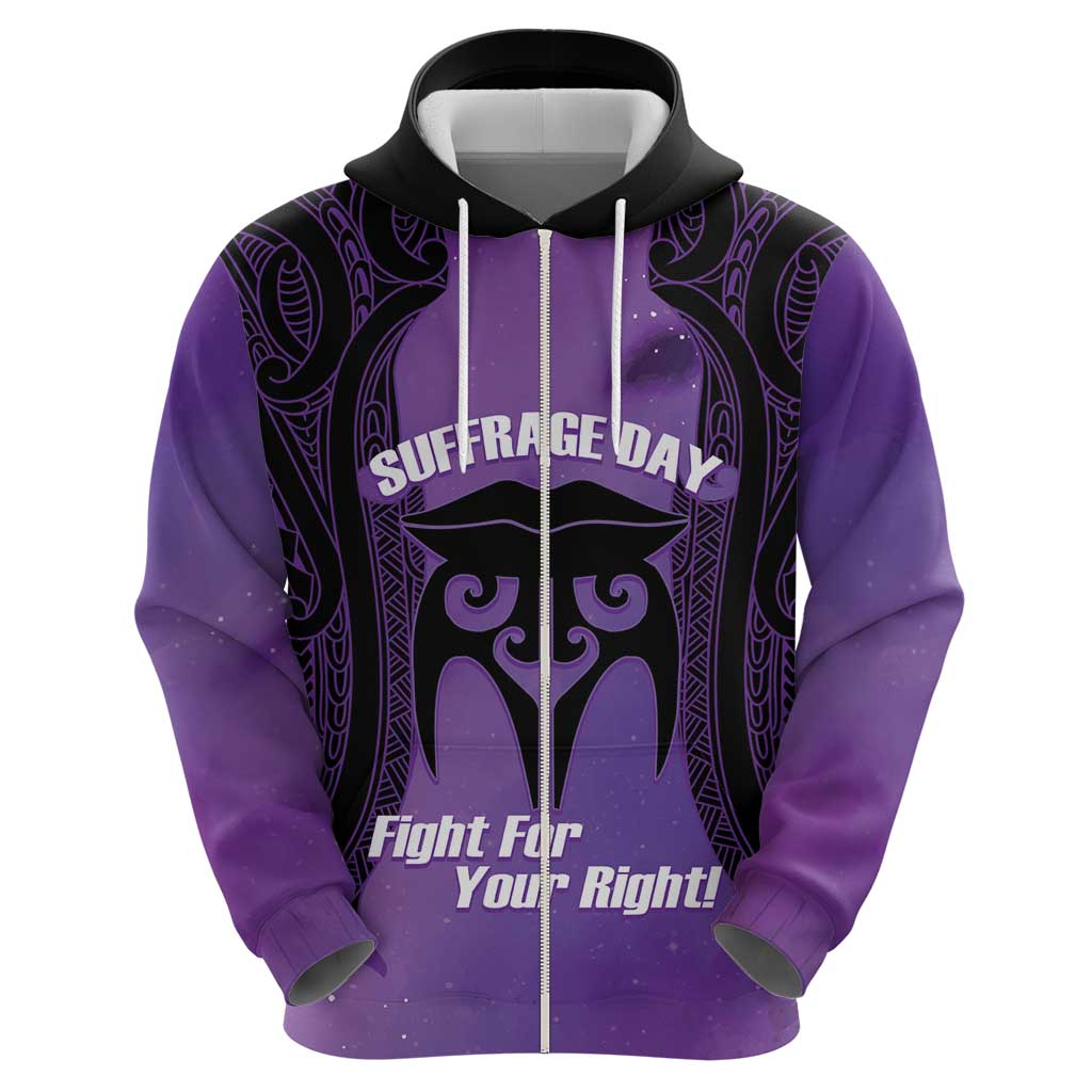Personalised New Zealand Suffrage Day Zip Hoodie Maori Tattoo Galaxy Vibe LT14 - Polynesian Pride