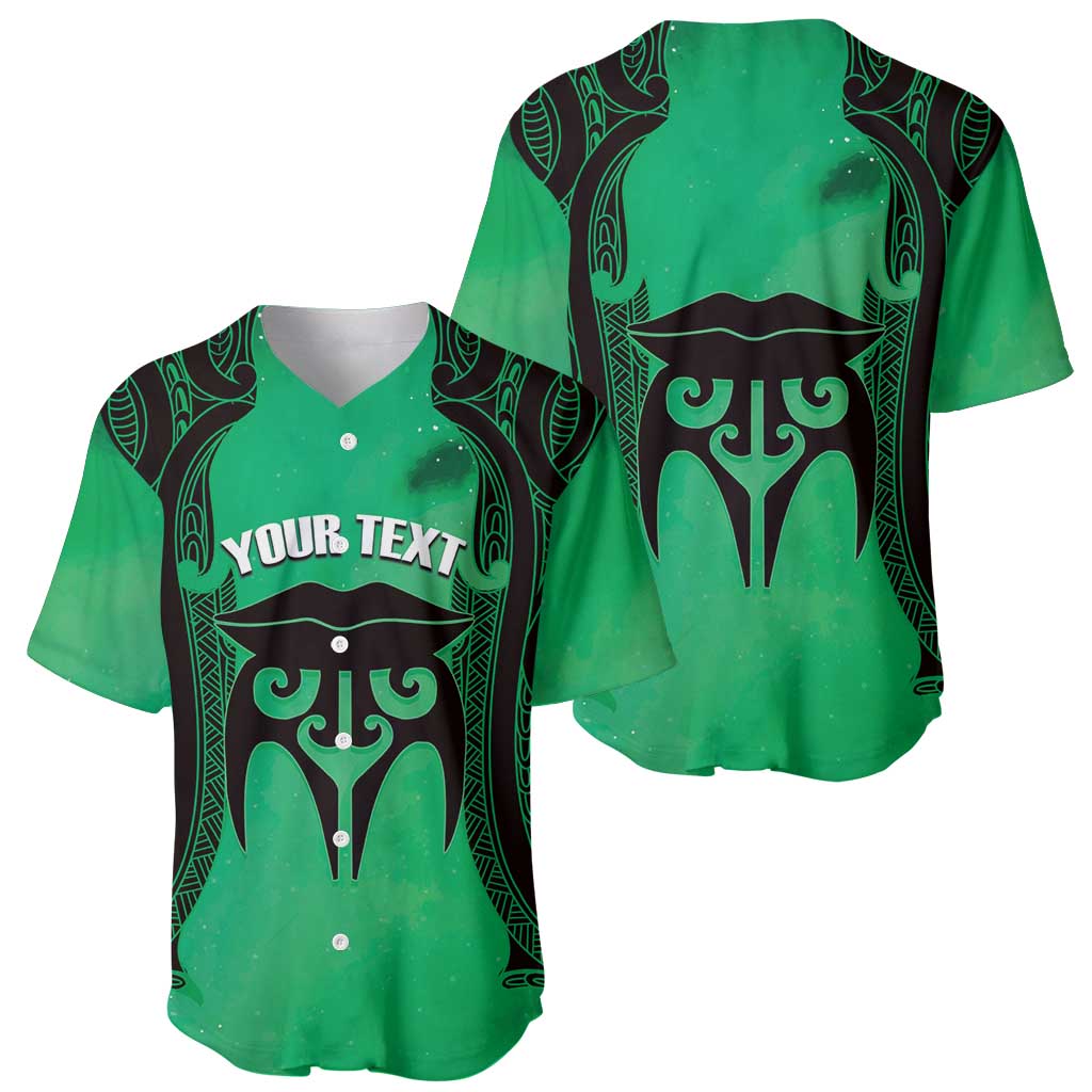 Personalised Moko Kauae New Zealand Baseball Jersey Maori Chin Tattoo Green LT14 - Polynesian Pride
