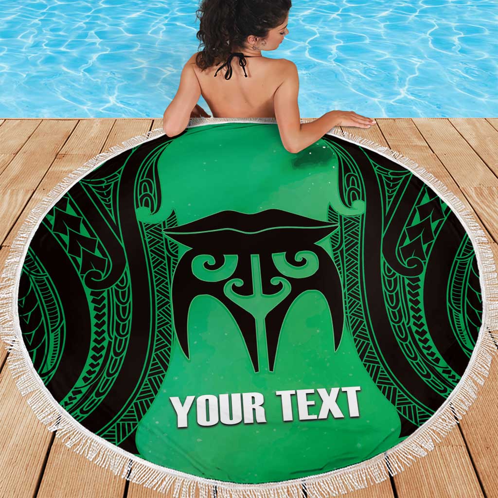 Personalised Moko Kauae New Zealand Beach Blanket Maori Chin Tattoo Green LT14 - Polynesian Pride