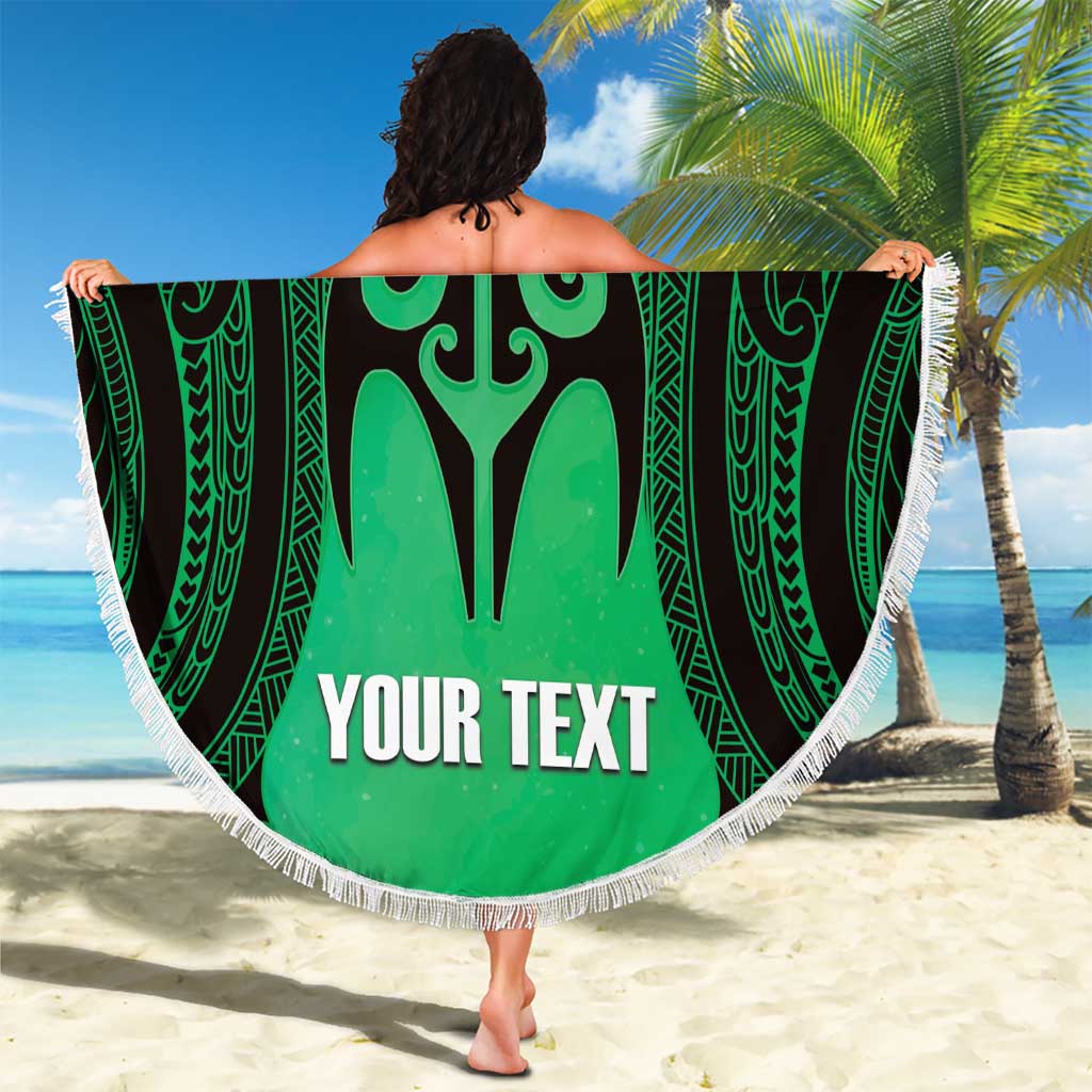 Personalised Moko Kauae New Zealand Beach Blanket Maori Chin Tattoo Green LT14 - Polynesian Pride
