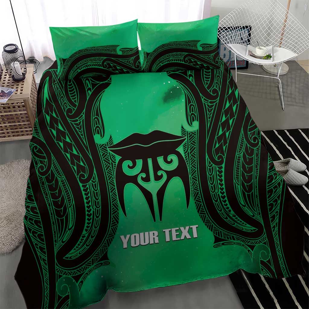 Personalised Moko Kauae New Zealand Bedding Set Maori Chin Tattoo Green - Polynesian Pride