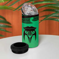 Personalised Moko Kauae New Zealand 4 in 1 Can Cooler Tumbler Maori Chin Tattoo Green LT14 - Polynesian Pride