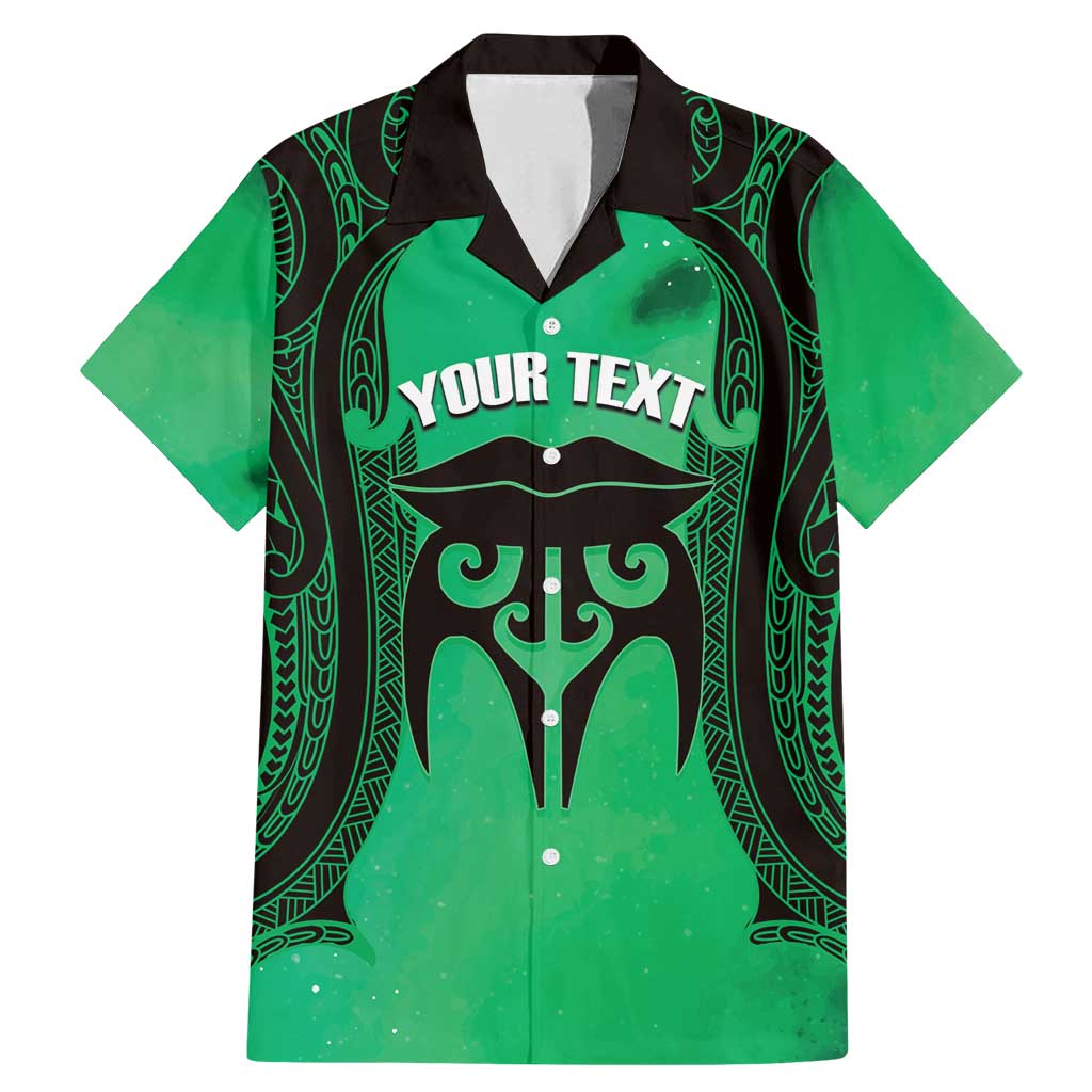 Personalised Moko Kauae New Zealand Family Matching Mermaid Dress and Hawaiian Shirt Maori Chin Tattoo Green LT14 Dad's Shirt - Short Sleeve Green - Polynesian Pride
