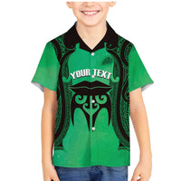 Personalised Moko Kauae New Zealand Family Matching Mermaid Dress and Hawaiian Shirt Maori Chin Tattoo Green LT14 Son's Shirt Green - Polynesian Pride