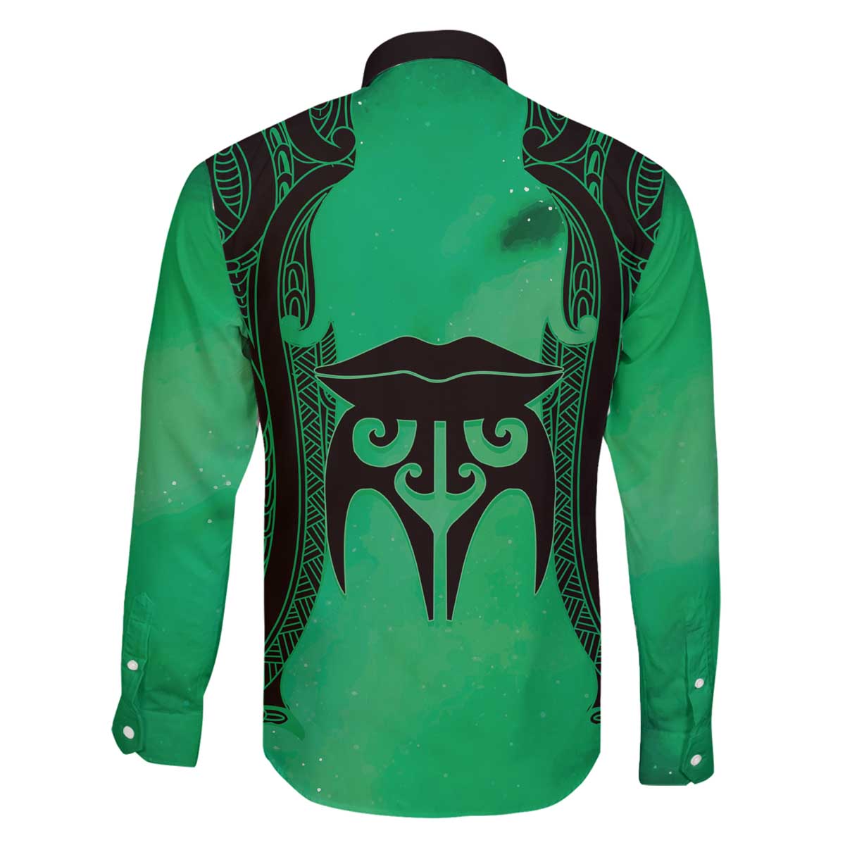 Personalised Moko Kauae New Zealand Family Matching Off The Shoulder Long Sleeve Dress and Hawaiian Shirt Maori Chin Tattoo Green LT14 - Polynesian Pride