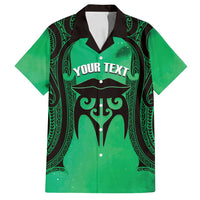 Personalised Moko Kauae New Zealand Family Matching Puletasi and Hawaiian Shirt Maori Chin Tattoo Green LT14 Dad's Shirt - Short Sleeve Green - Polynesian Pride