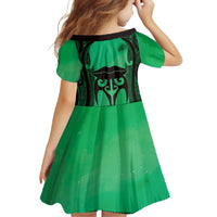 Personalised Moko Kauae New Zealand Family Matching Short Sleeve Bodycon Dress and Hawaiian Shirt Maori Chin Tattoo Green LT14 - Polynesian Pride